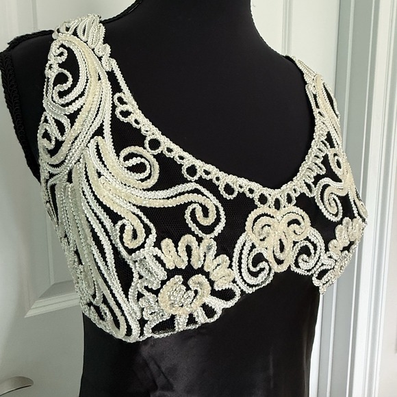 Vintage Roberta Black Satin Maxi Dress Sz 10 USA 90s Embellished Bodice Glam - Picture 4 of 9